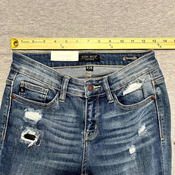 Judy Blue Skinny Fit High Waisted Jeans 3/26 Dark Blue Faded Distressed Stretch - Picture 9 of 10